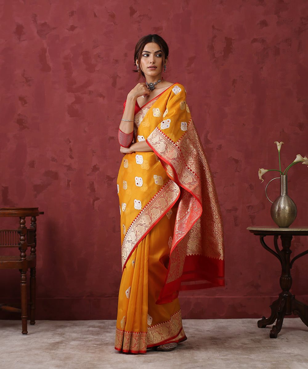 Mustard_Handloom_Kora_Silk_Banarasi_Saree_with_Boota_WeaverStory_02