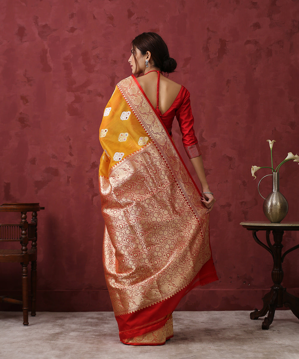 Mustard_Handloom_Kora_Silk_Banarasi_Saree_with_Boota_WeaverStory_03