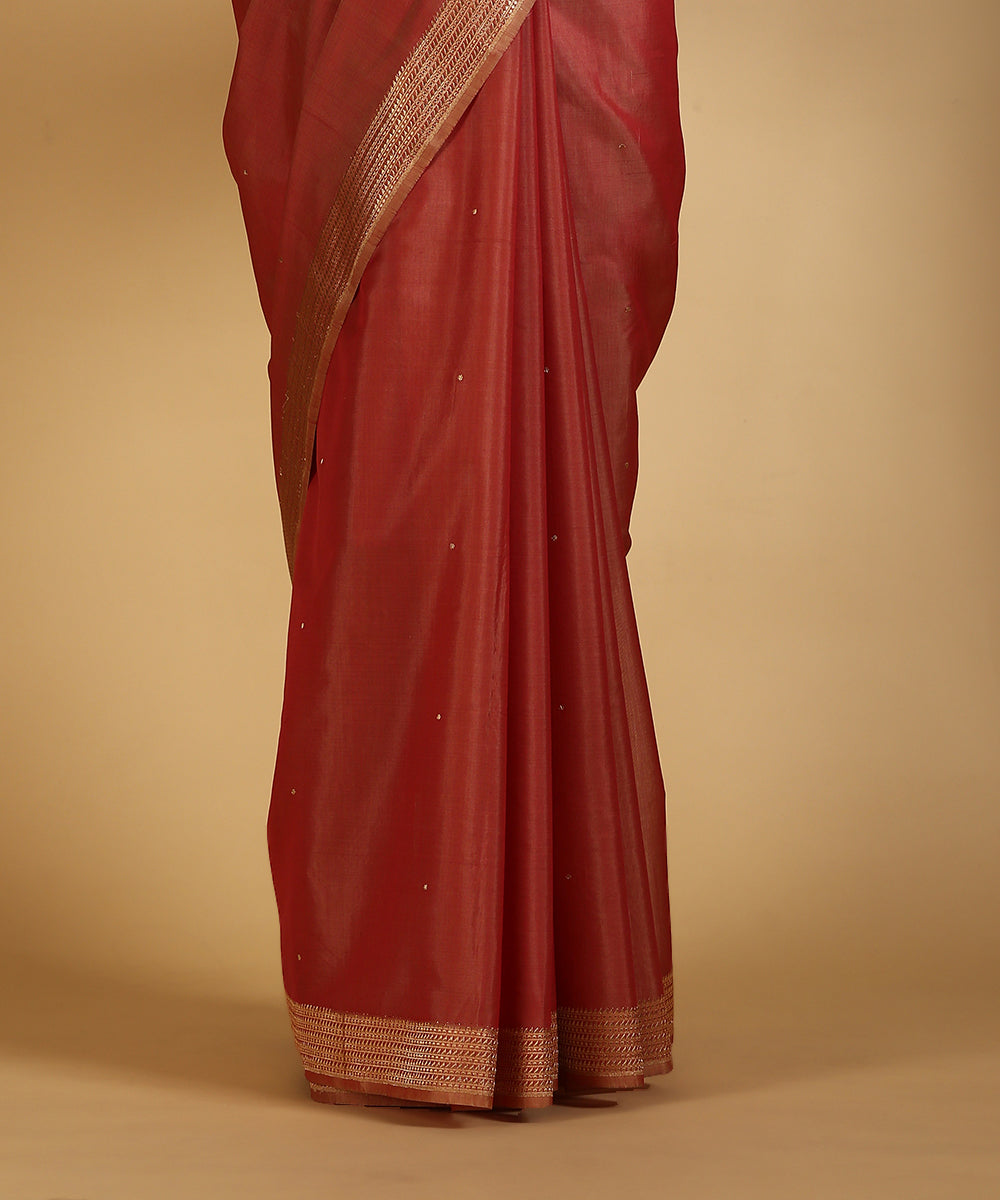 Handloom_Rust_Cotton_Kora_Banarasi_Saree_With_Kadhwa_Booti_WeaverStory_04