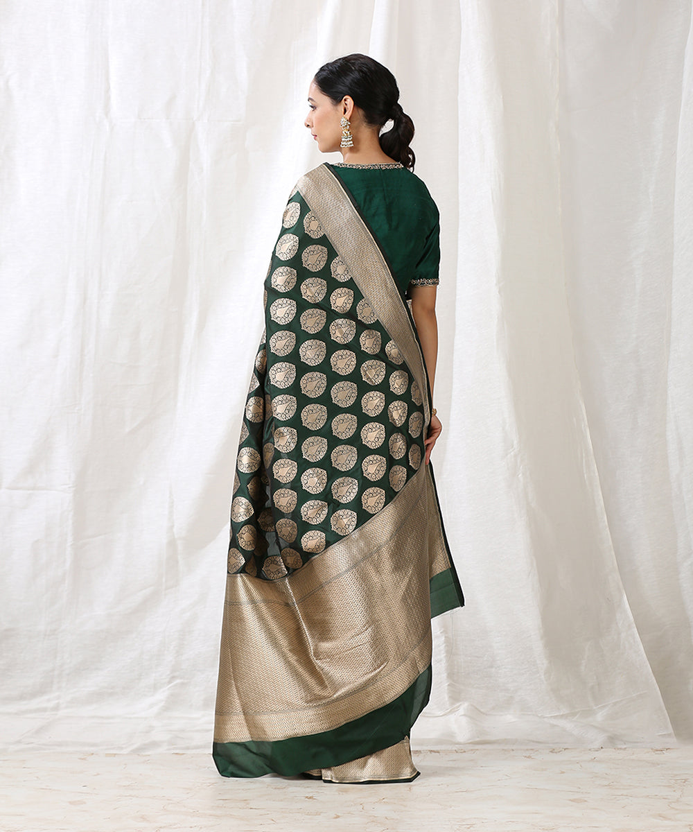 Bottle_Green_Handloom_Pure_Katan_Silk_Banarasi_Saree_with_Cutwork_Mughal_Booti_WeaverStory_03