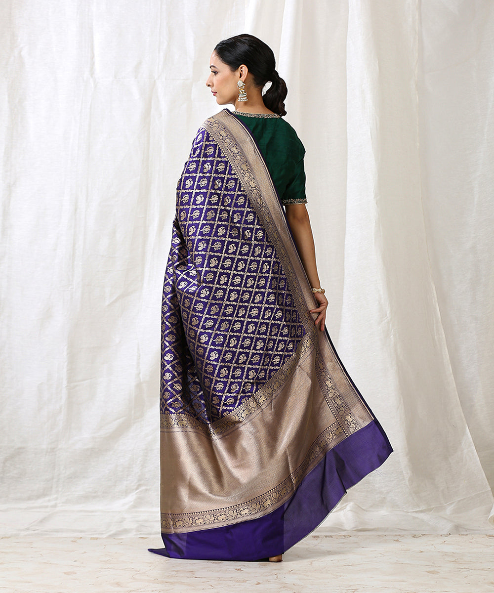 Blue_Handloom_Pure_Katan_Silk_Banarasi_Silk_Saree_With_Peacock_And_Parrot_Motifs_WeaverStory_03