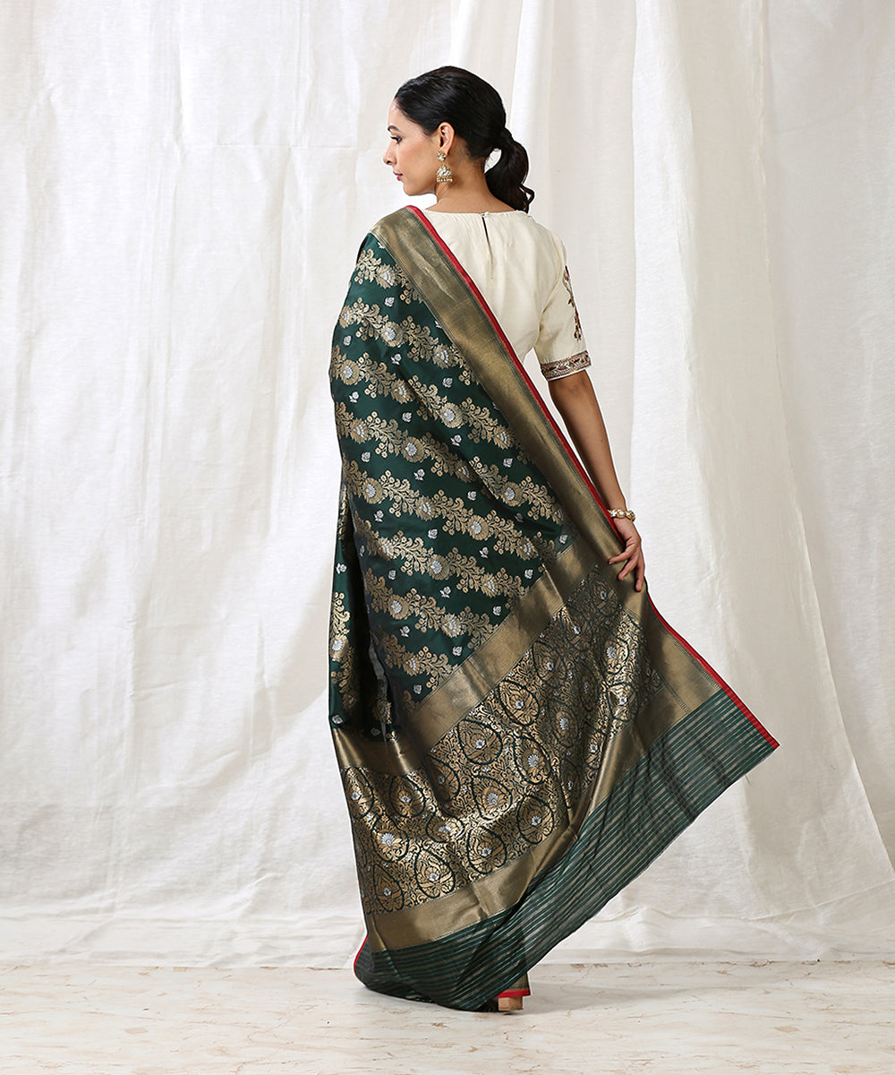 Handloom_Bottle_Green_Pure_Katan_Silk_Banarasi_Saree_with_Aada_Jaal_WeaverStory_03