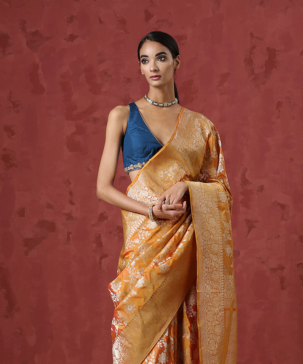 Handloom_Yellow_And_Orange_Pure_Katan_Silk_Banarasi_Saree_with_Kadhwa_Jaal_WeaverStory_01