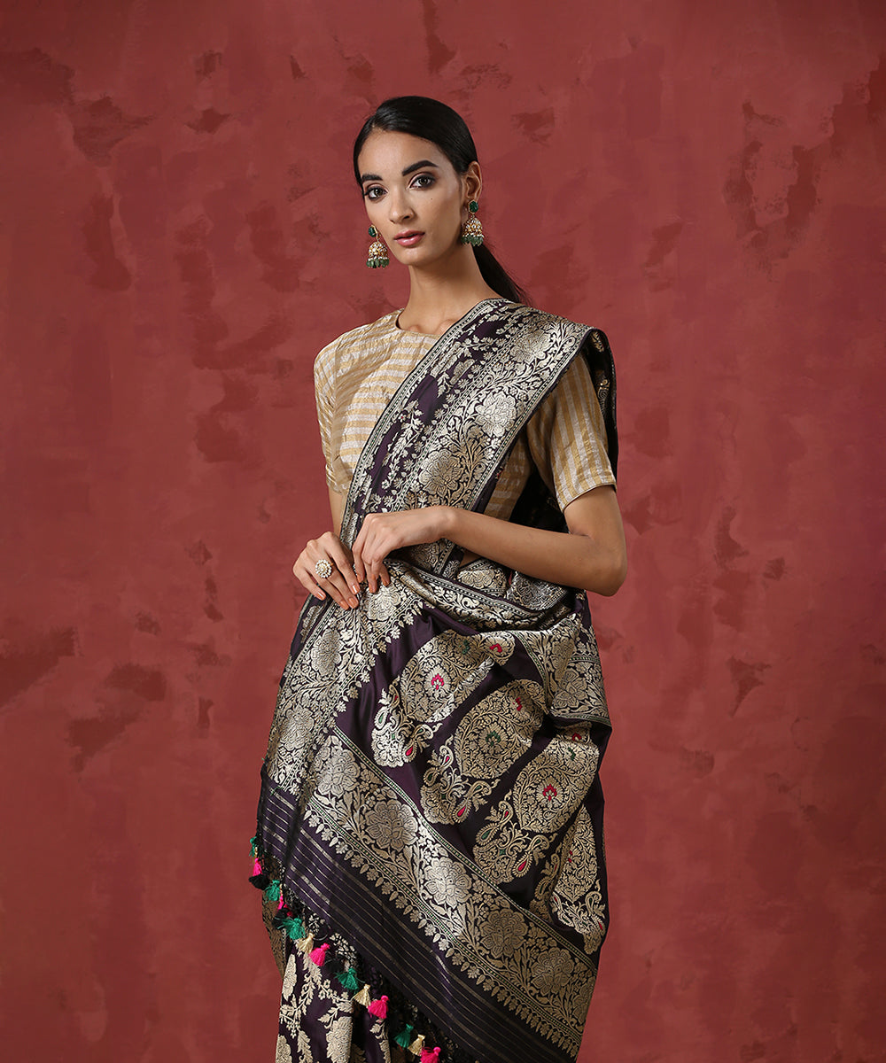 Dark_Purple_Handloom_Pure_Katan_Silk_Banarasi_Saree_with_Intricate_Jaal_WeaverStory_01