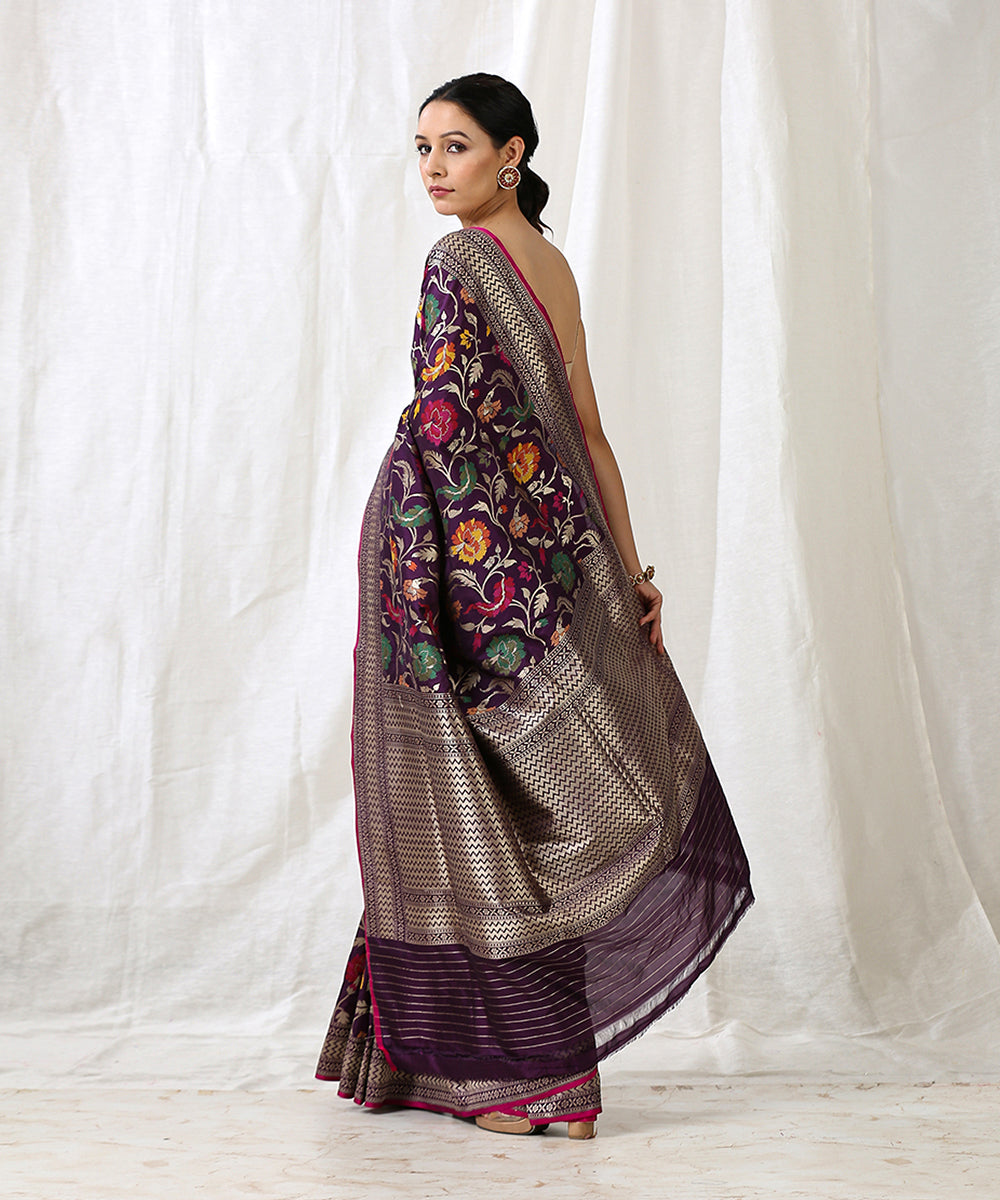 Handloom_Purple_Pure_Katan_Silk_Banarasi_Saree_With_Cutwork_Meenakari_Jaal_and_Pink_Selvedge_WeaverStory_03