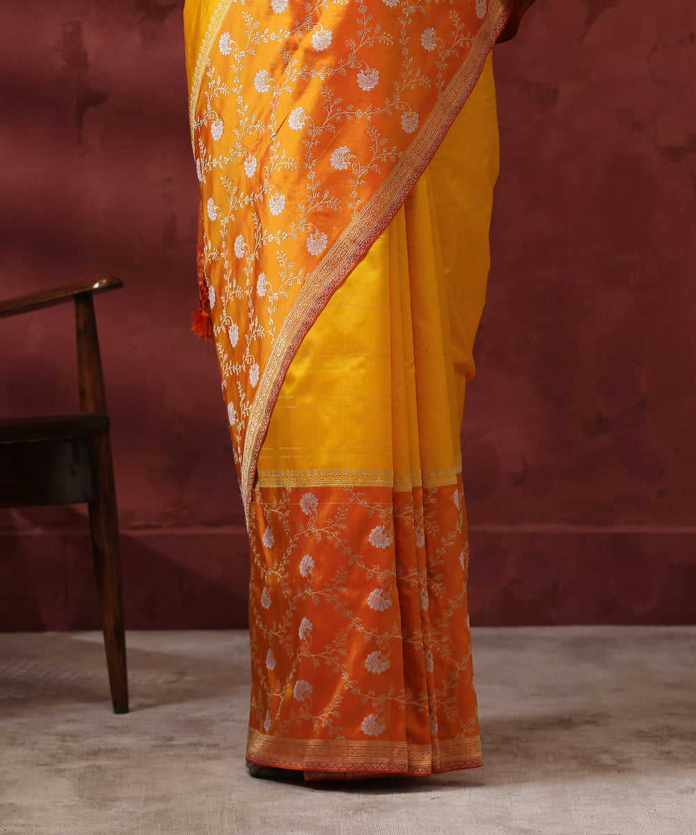Yellow_Handloom_Pure_Katan_Silk_Saree_With_Floral_Jangla_Border_WeaverStory_04