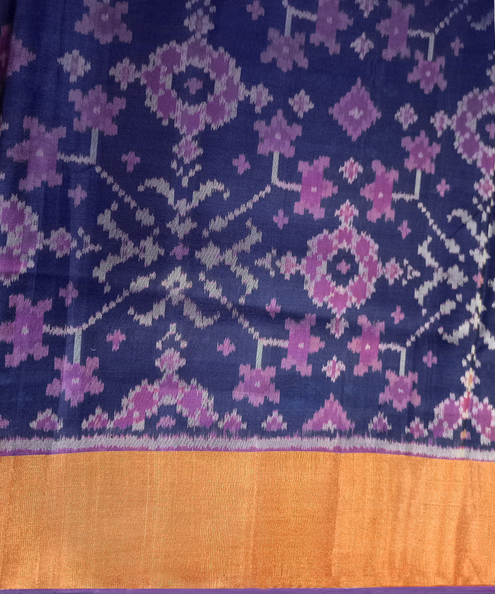 Blue_Handloom_Mulberry_Silk_Patola_Saree_With_Elephant_Border_WeaverStory_05