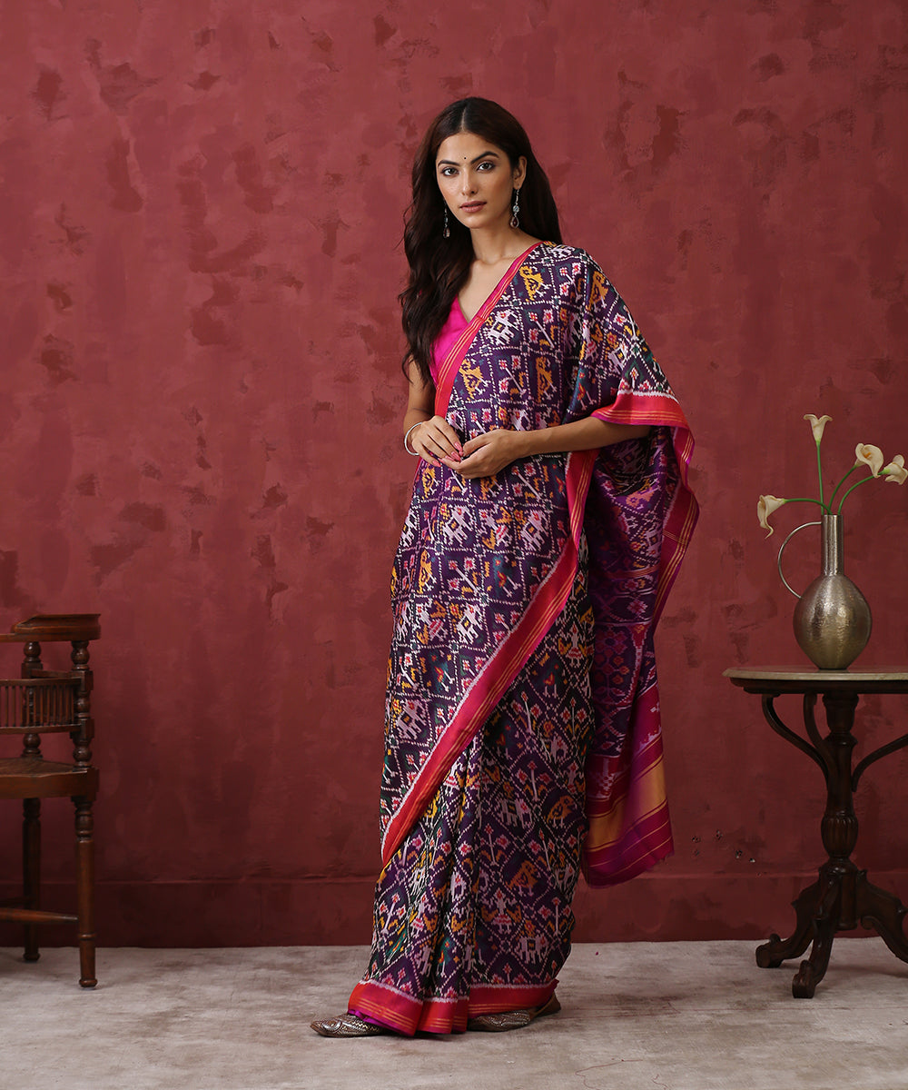 Violet_Handloom_Mulberry_Silk_Patola_Saree_With_Animals_Motif_WeaverStory_02