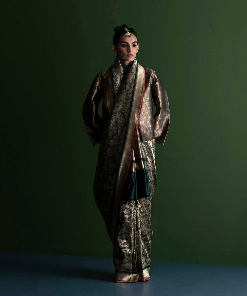 Forest_Green_Handloom_Pure_Katan_Silk_Kimkhab_Shikargah_Banarasi_Saree_with_Meenakari_WeaverStory_02