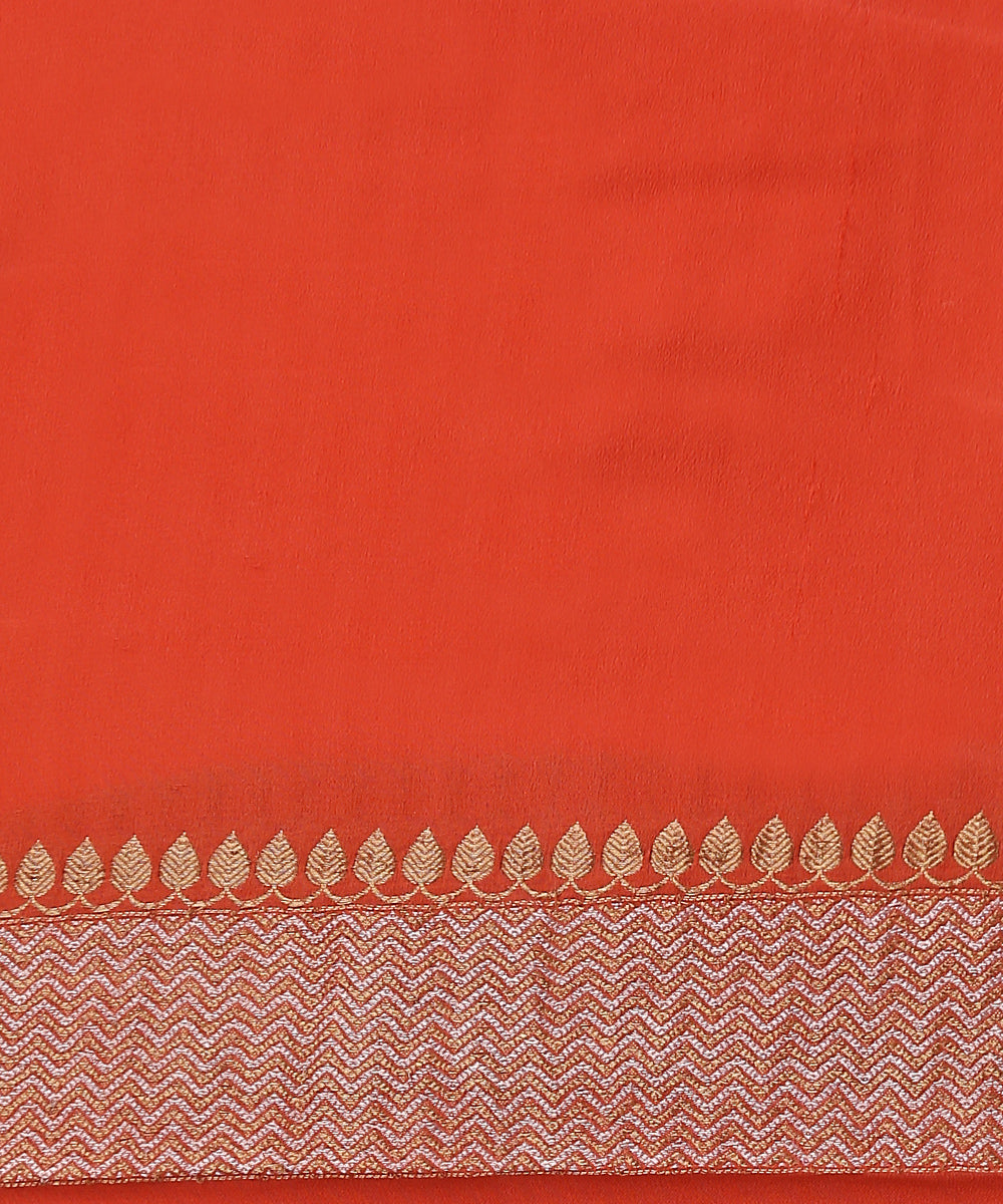 Handloom_Orange_Georgette_Banarasi_Saree_With_Gold_and_Silver_Booti_WeaverStory_05