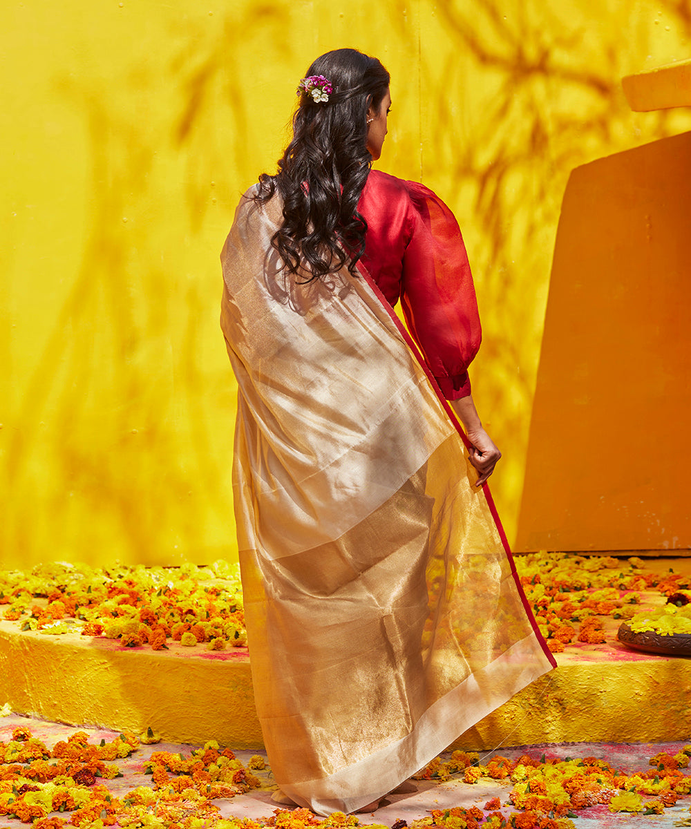 Handloom_Beige_Tissue_Chanderi_Saree_With_Golden_Border_And_Red_Selvedge_WeaverStory_03