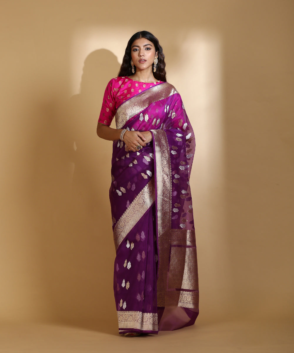 Handloom_Purple_Kora_Silk_Banarasi_Saree_With_Gold_And_Silver_Kadhwa_Booti_WeaverStory_02