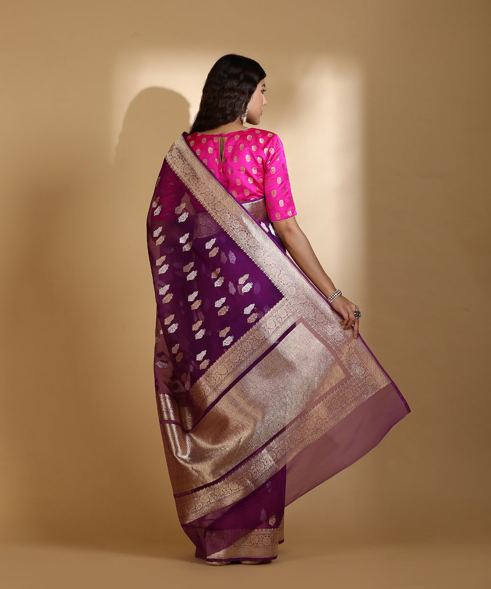 Handloom_Purple_Kora_Silk_Banarasi_Saree_With_Gold_And_Silver_Kadhwa_Booti_WeaverStory_03