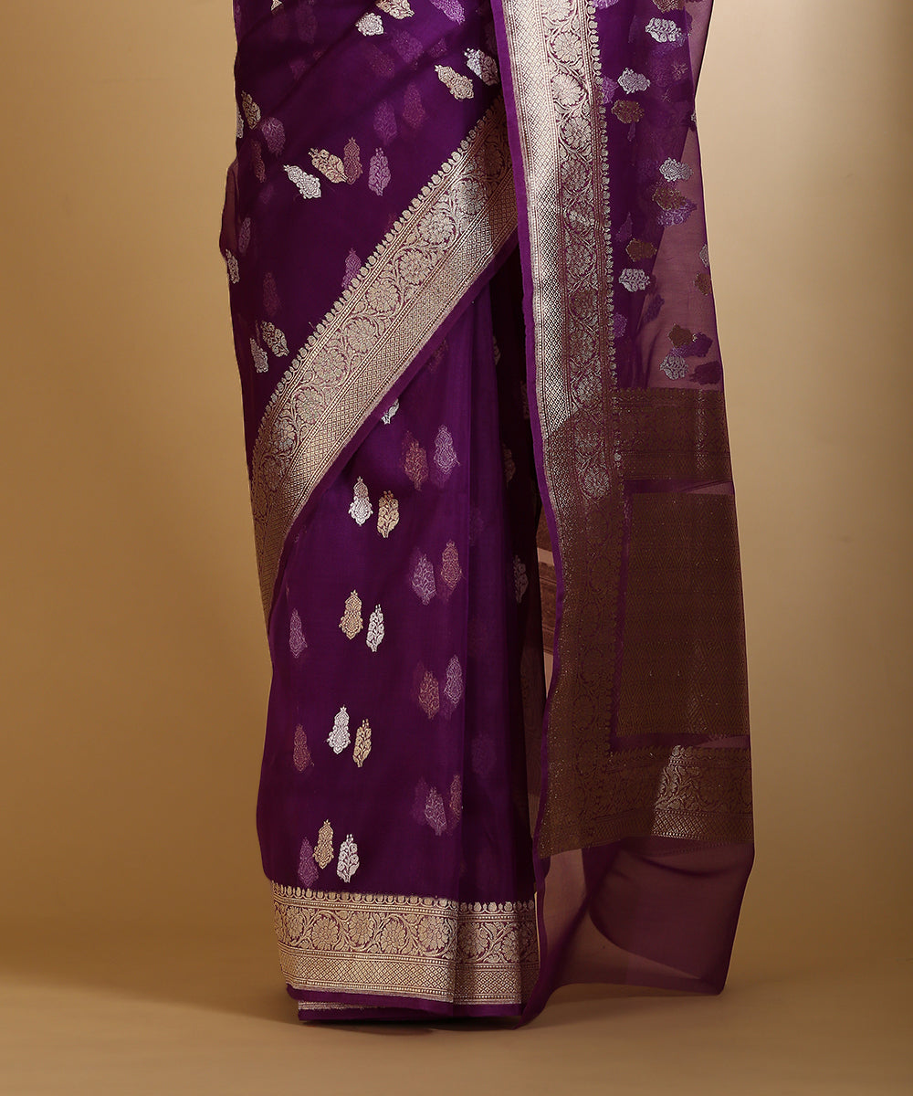 Handloom_Purple_Kora_Silk_Banarasi_Saree_With_Gold_And_Silver_Kadhwa_Booti_WeaverStory_04