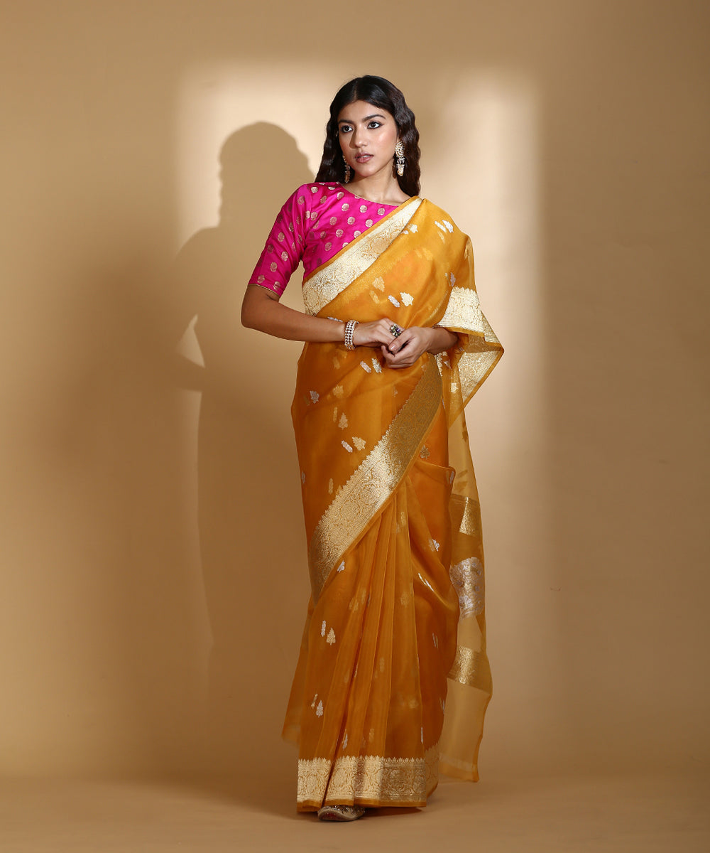 Mustard_Handloom_Kora_Silk_Banarasi_Saree_With_Gold_And_Silver_Kadhwa_Booti_WeaverStory_02