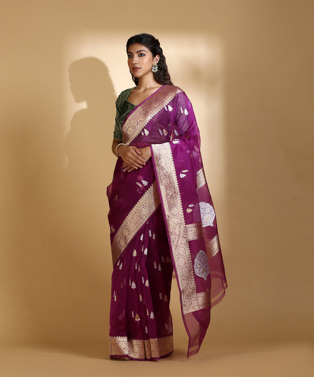 Handloom_Purple_Kora_Silk_Banarasi_Saree_With_Gold_And_Silver_Kadhwa_Booti_WeaverStory_02