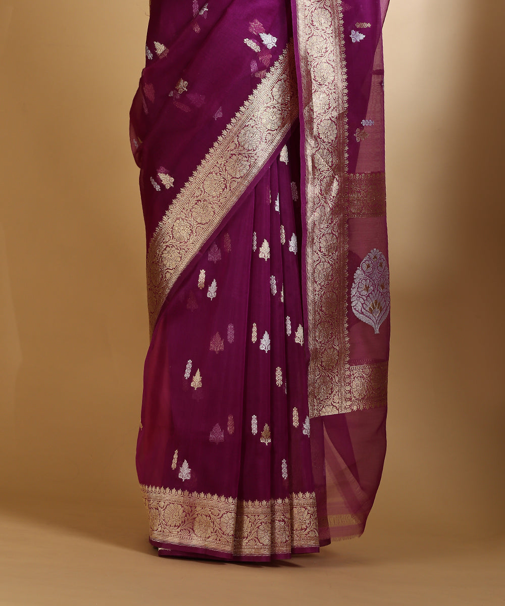 Handloom_Purple_Kora_Silk_Banarasi_Saree_With_Gold_And_Silver_Kadhwa_Booti_WeaverStory_04