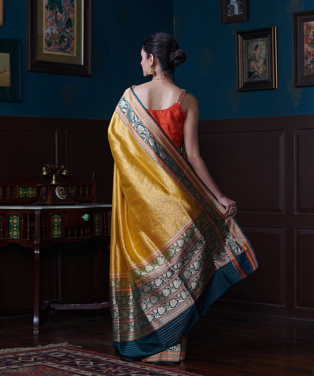Handloom_Mustard_Pure_Katan_Silk_Multi_Border_Banarasi_Saree_With_Zari_Tanchoi_Weave_WeaverStory_03