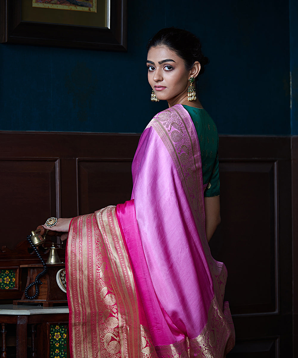 Handloom_Pink_Gajji_Silk_Banarasi_Saree_With_Broad_Kadhwa_Border_WeaverStory_01