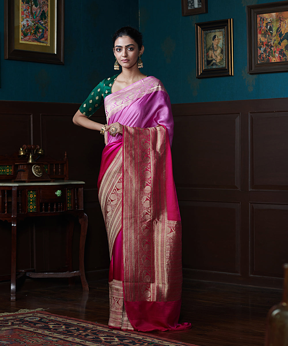 Handloom_Pink_Gajji_Silk_Banarasi_Saree_With_Broad_Kadhwa_Border_WeaverStory_02