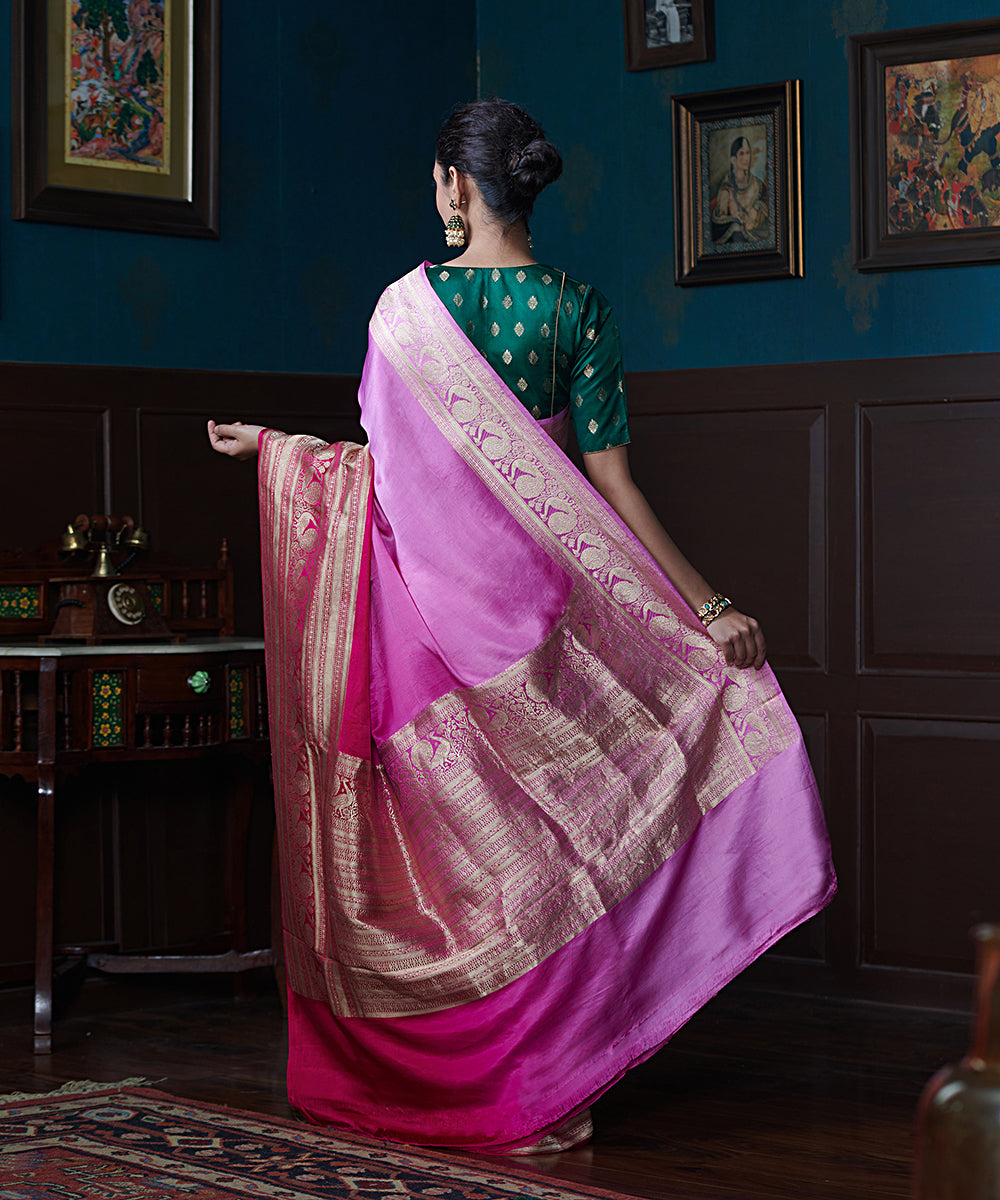Handloom_Pink_Gajji_Silk_Banarasi_Saree_With_Broad_Kadhwa_Border_WeaverStory_03