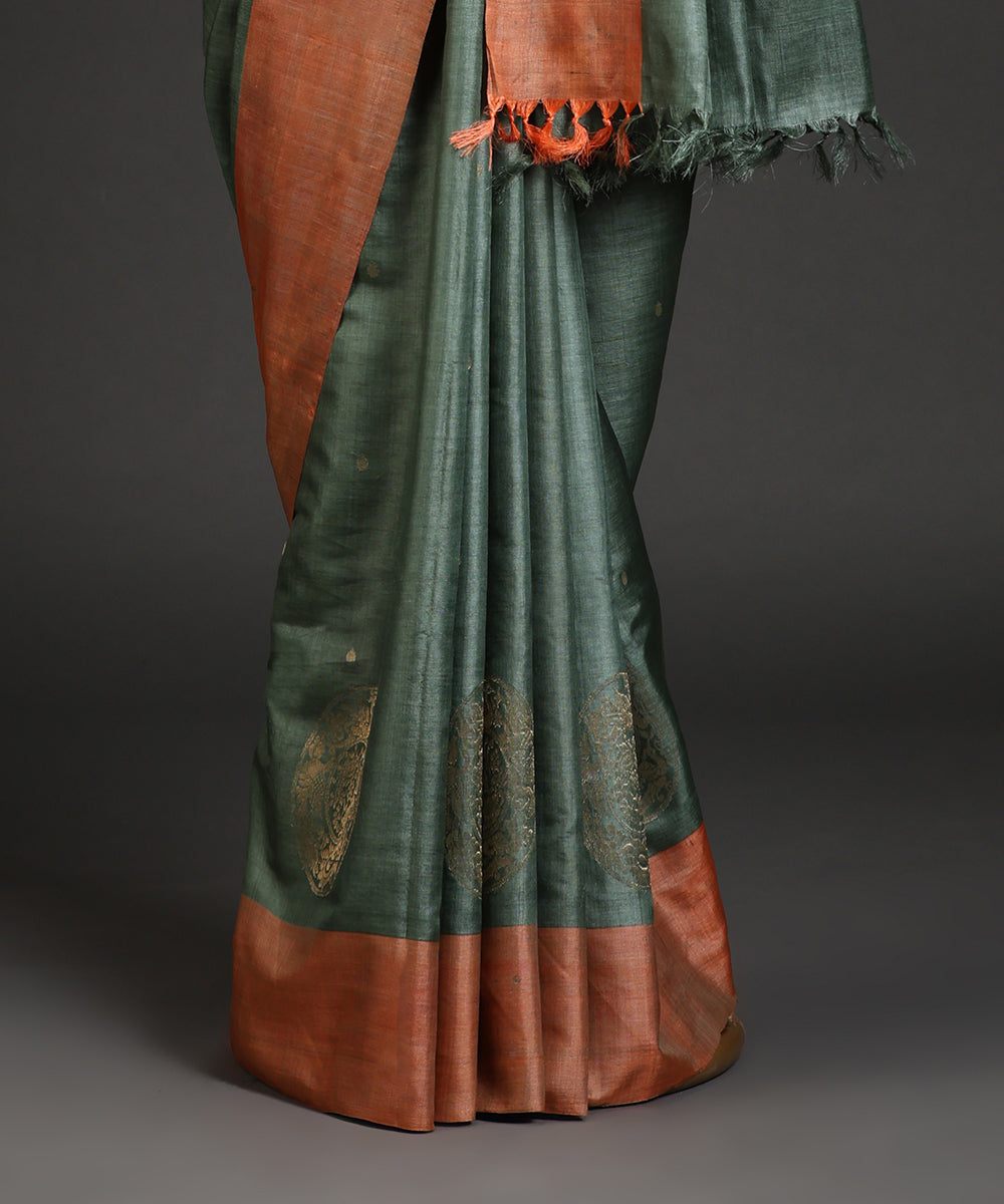 Sage_Green_Handloom_Pure_Kosa_Silk_Saree_With_Round_Peacock_Motif_Rust_Border_WeaverStory_03