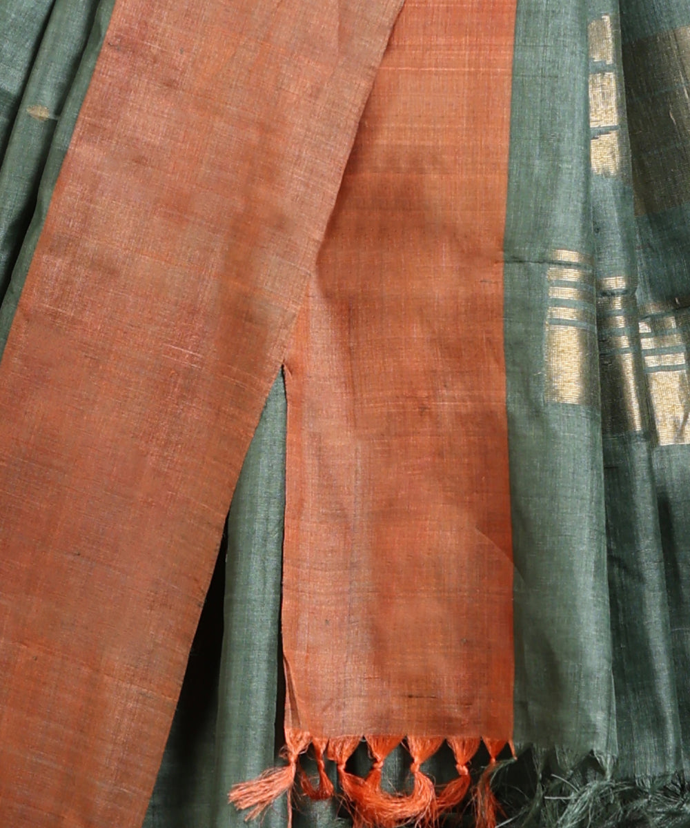 Sage_Green_Handloom_Pure_Kosa_Silk_Saree_With_Round_Peacock_Motif_Rust_Border_WeaverStory_04