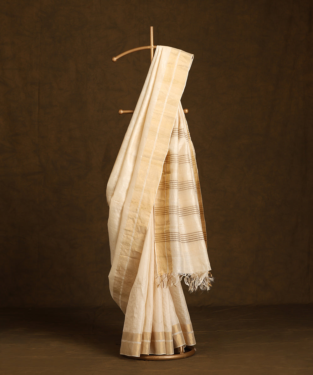 Off-White_Handloom_Pure_Kosa_Silk_Saree_With_Golden_Border_WeaverStory_01