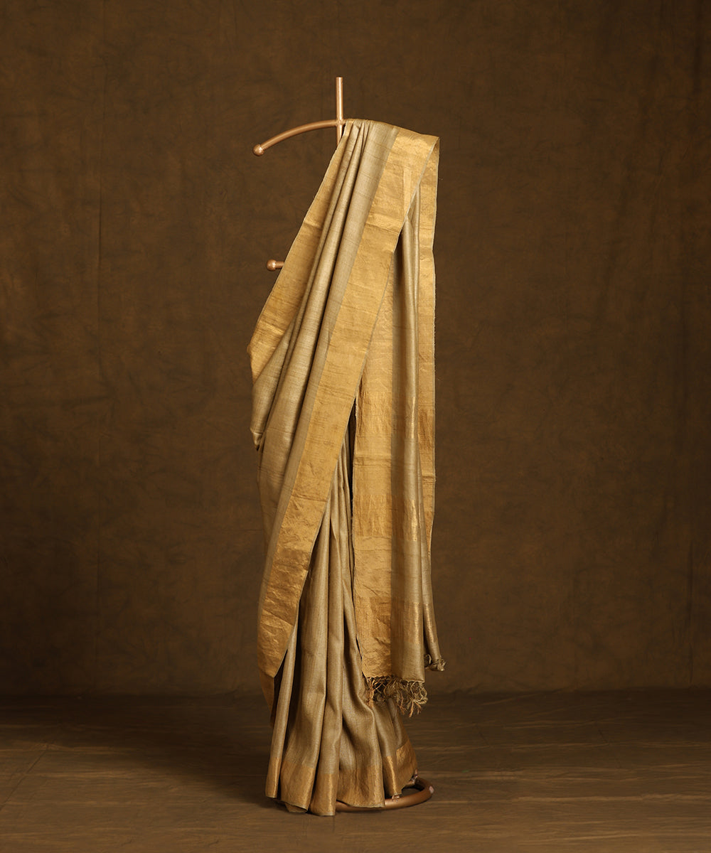 Dark_Beige_Handloom_Pure_Kosa_Silk_Saree_With_Gold_Border_WeaverStory_01