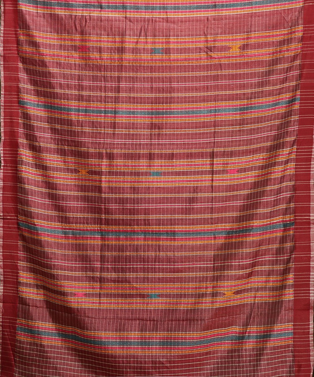 Onion_Pink_Handloom_Pure_Kosa_Silk_Checkered_Saree_With_Brown_Border_WeaverStory_05