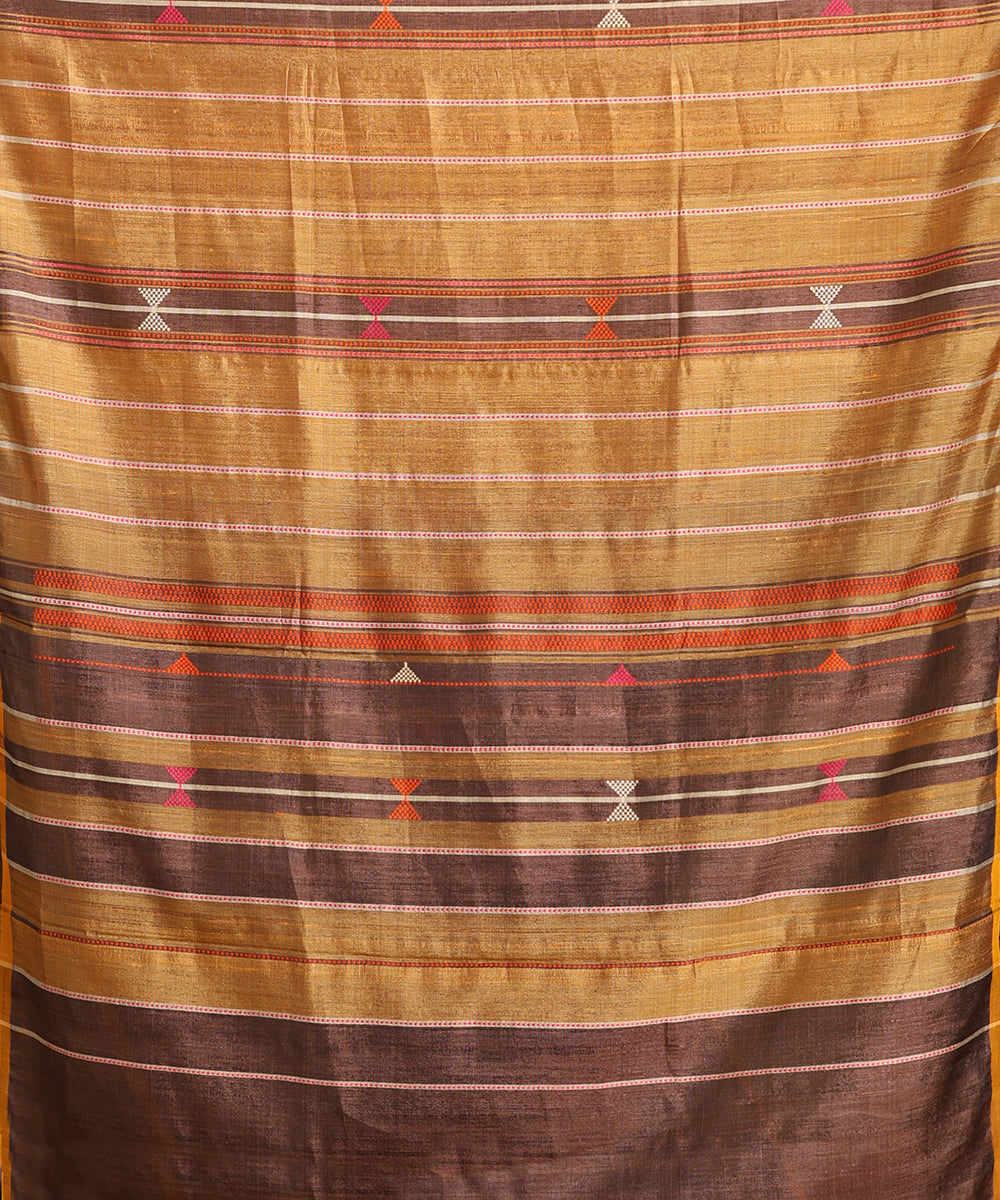 Handloom_Coke_Brown_Pure_Kosa_Silk_Saree_With_Musturd_Thin_Border_WeaverStory_05