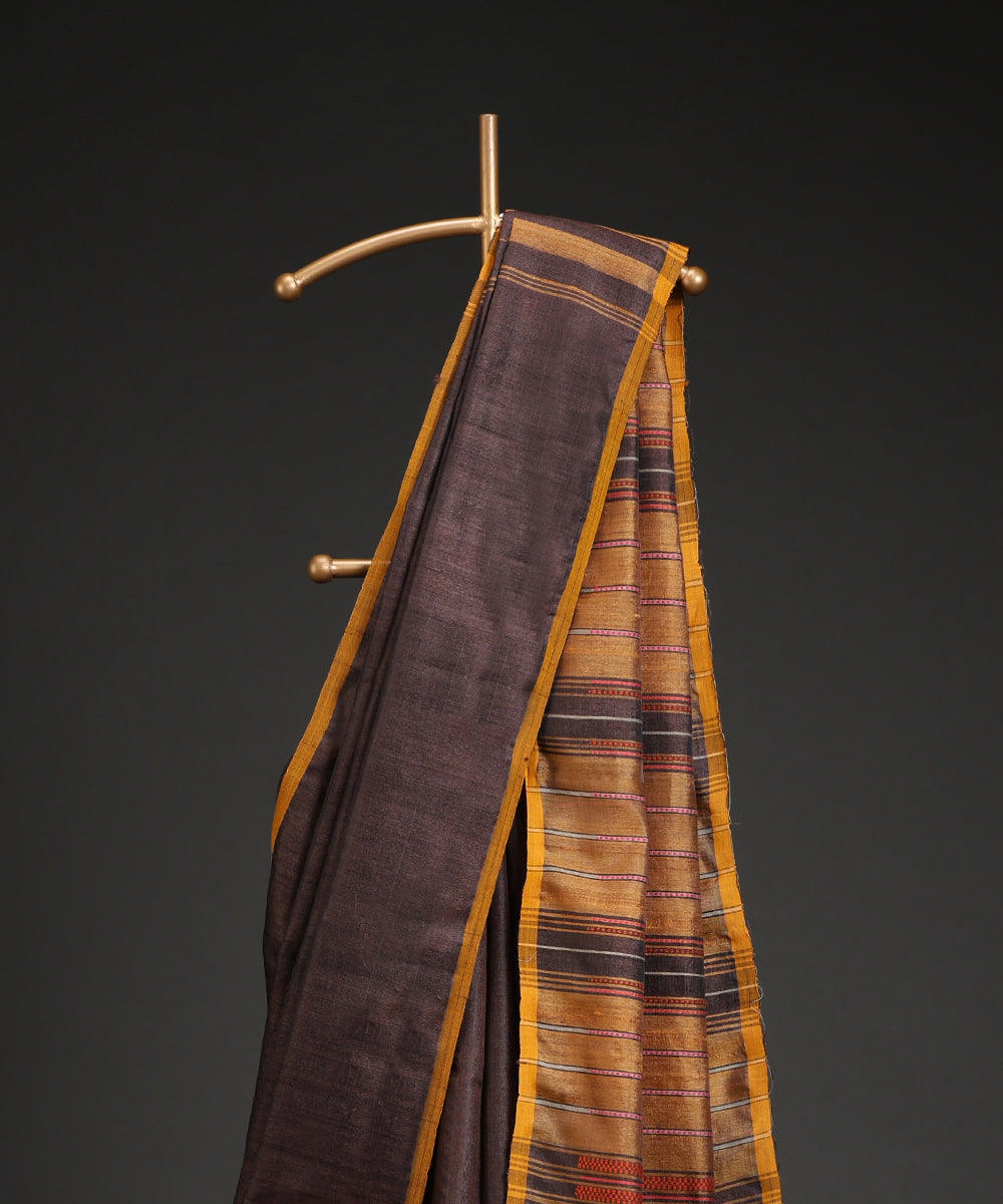 Handloom_Coke_Brown_Kosa_Silk_Saree_With_Kantha_Stitch_WeaverStory_02