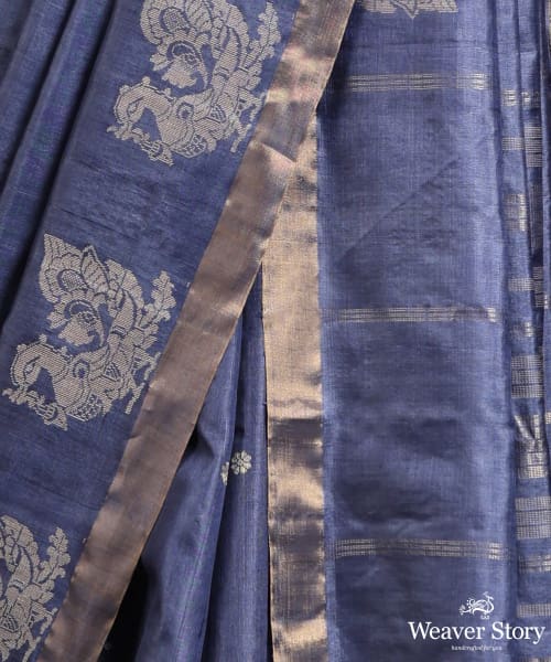 Blue_Handloom_Kosa_Silk_Saree_With_Peacock_Motif_In_Border_WeaverStory_04