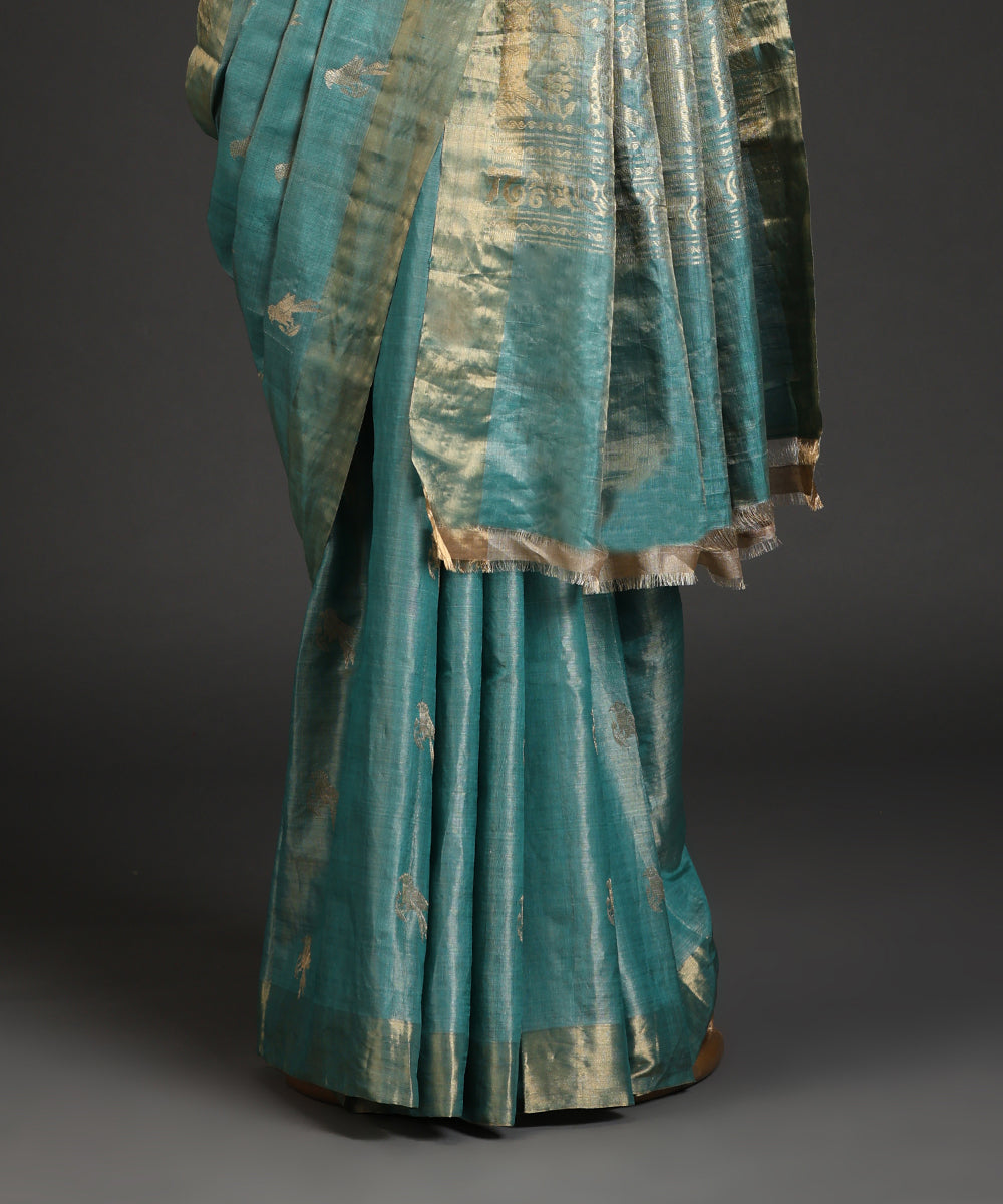 Handloom_Sea_Green_Double_Shade_Kosa_Silk_Saree_With_All_Over_Parrot_Motif_WeaverStory_03