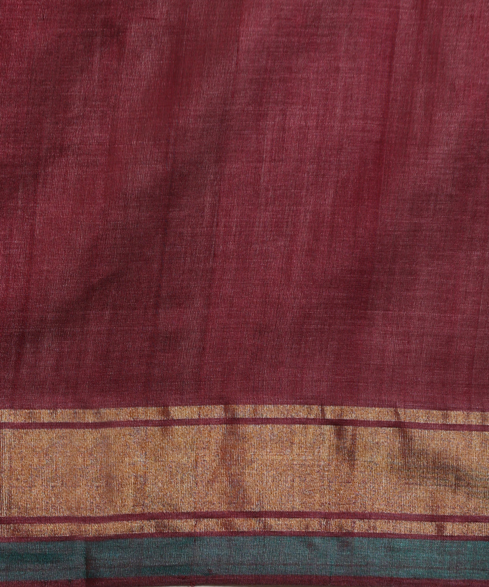 Wine_Handloom_Kosa_Silk_Saree_With_All_Over_Golden_Booti_WeaverStory_05