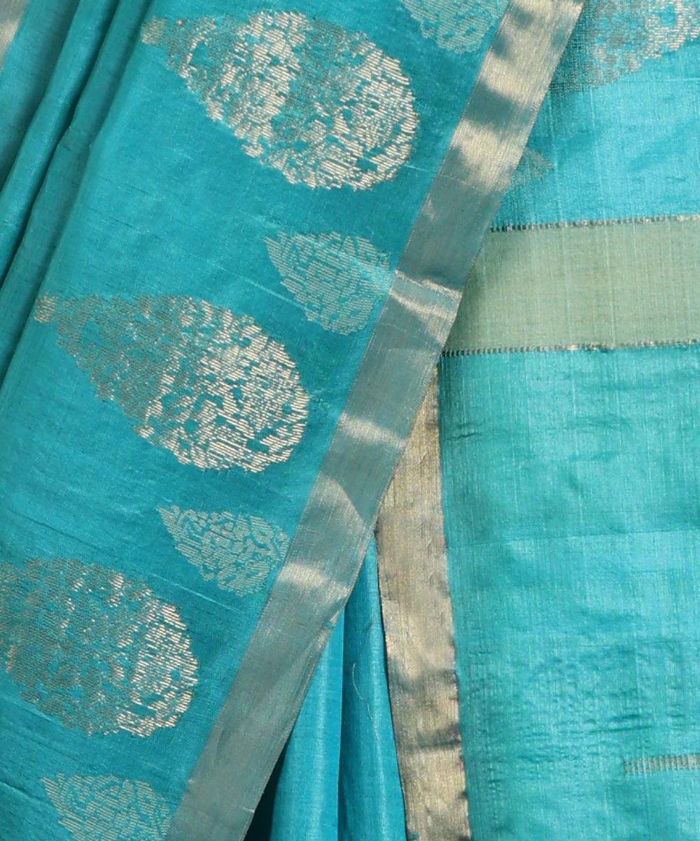 Handloom_Sea_Green_Pure_Kosa_Silk_Saree_With_Golden_Zari_Work_In_Border_WeaverStory_04