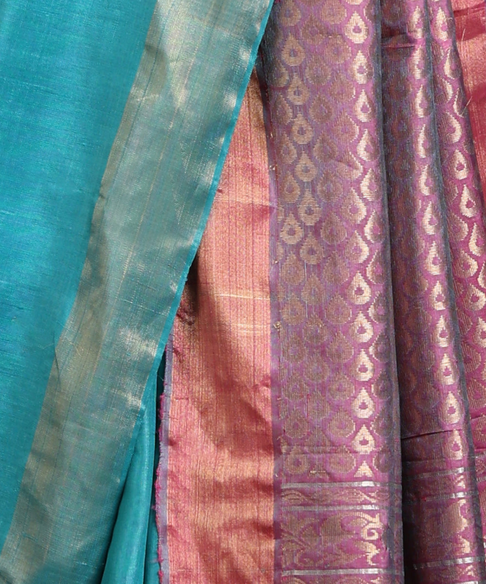 Handloom_Sea_Green_Pure_Kosa_Silk_Saree_With_All_Over_Hibiscus_Booti_WeaverStory_04