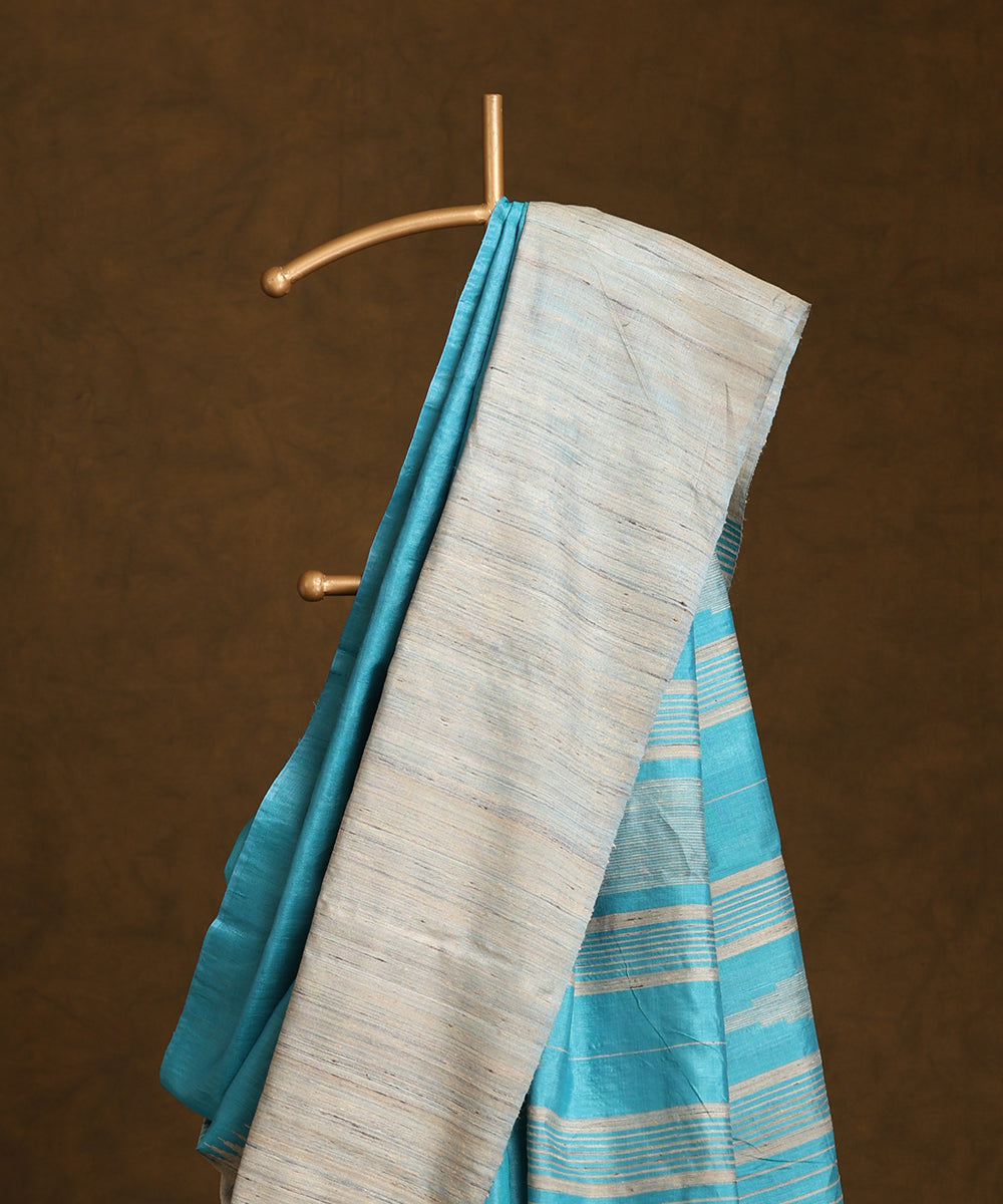 Handloom_Blue_Pure_Kosa_Silk_Saree_With_Grey_Border_WeaverStory_02