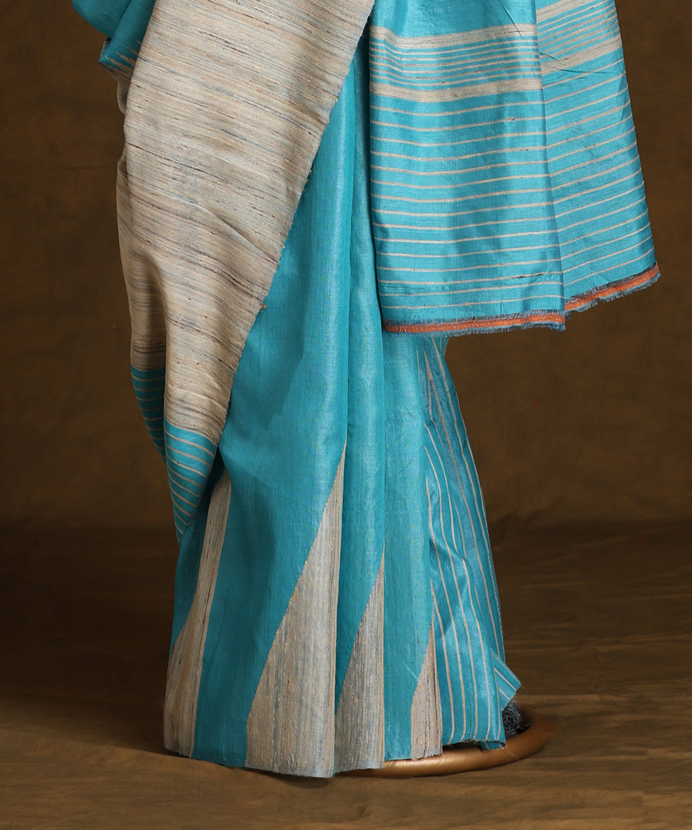 Handloom_Blue_Pure_Kosa_Silk_Saree_With_Grey_Border_WeaverStory_03
