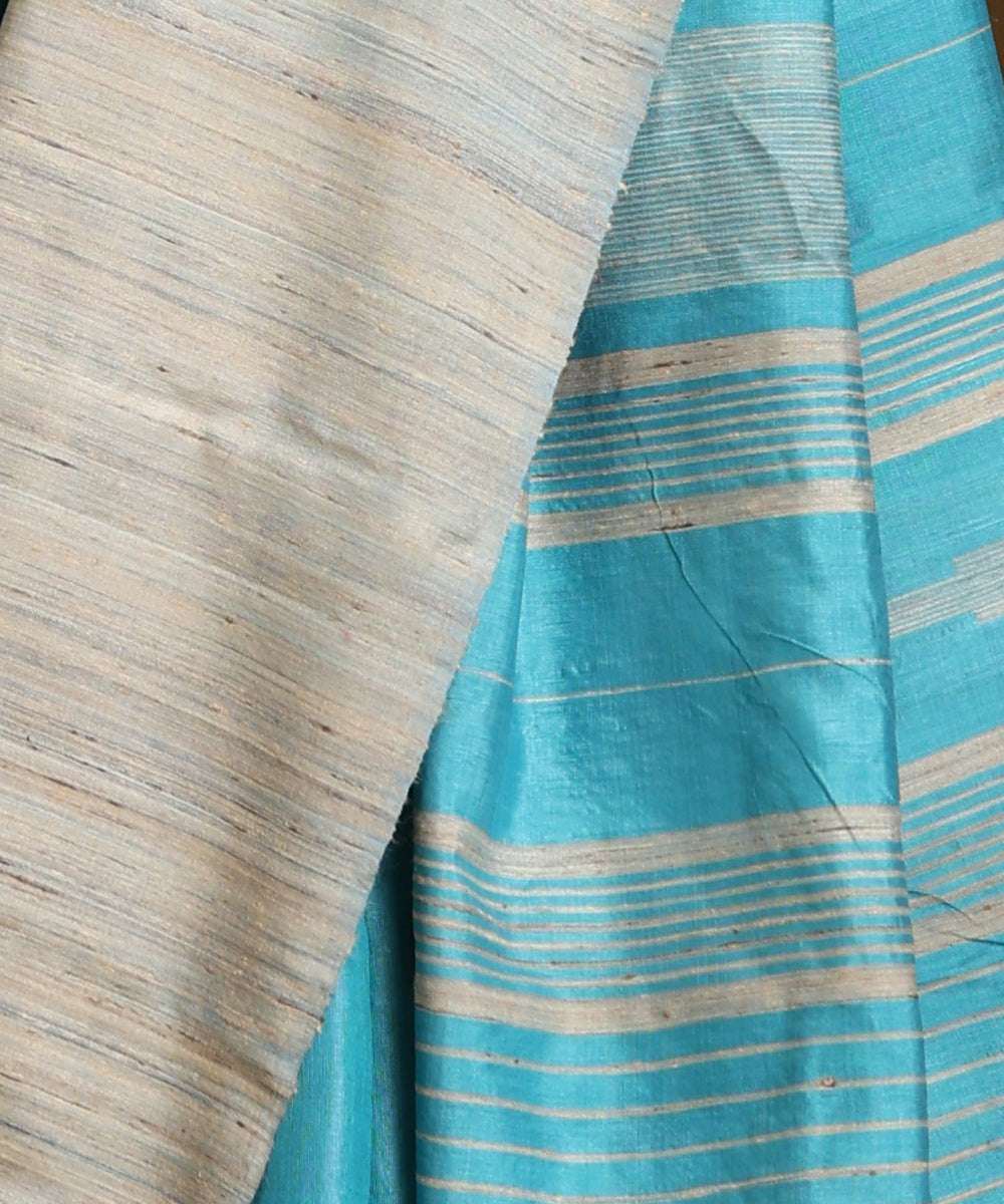 Handloom_Blue_Pure_Kosa_Silk_Saree_With_Grey_Border_WeaverStory_04