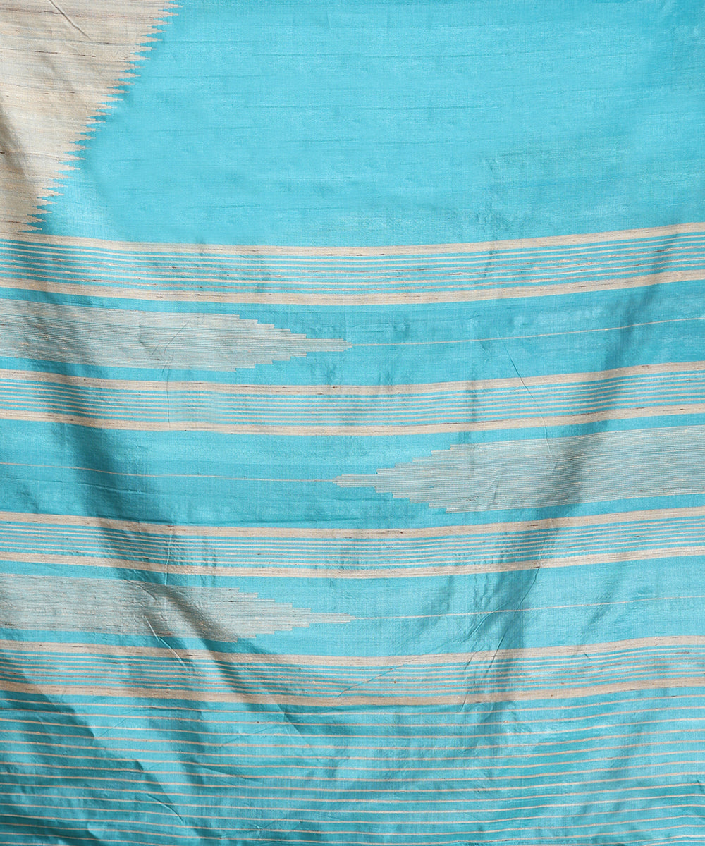 Handloom_Blue_Pure_Kosa_Silk_Saree_With_Grey_Border_WeaverStory_05
