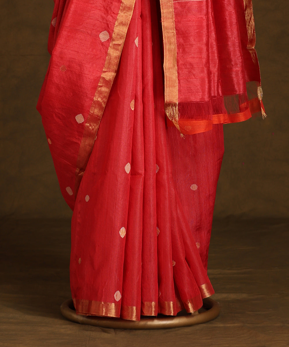 Pink_Handloom_Pure_Kosa_Silk_Saree_With_Booti_WeaverStory_03