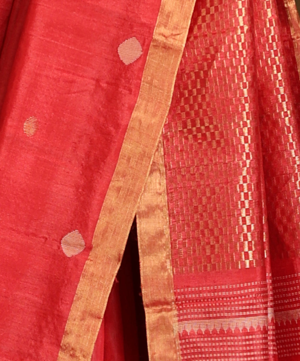 Pink_Handloom_Pure_Kosa_Silk_Saree_With_Booti_WeaverStory_04