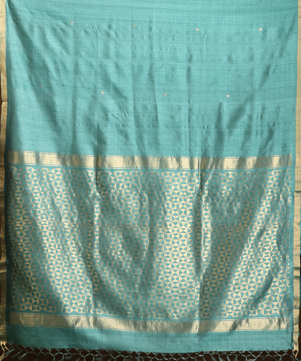 Handloom_Blue_Pure_Kosa_Silk_Saree_With_Thin_Zari_Border_WeaverStory_05