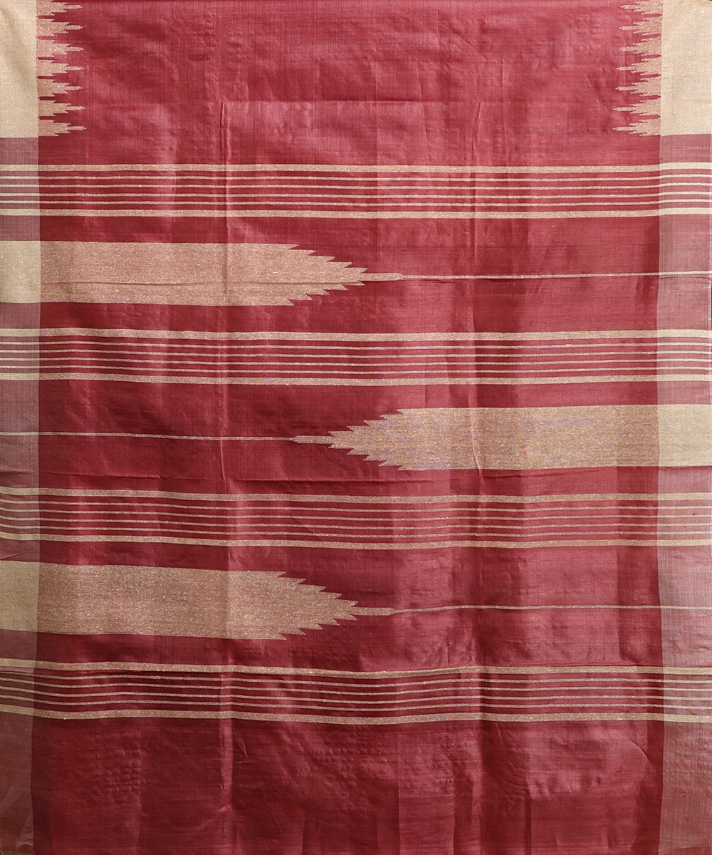 Wine_Handloom_Pure_Kosa_Silk_Saree_With_Temple_Zari_Border_WeaverStory_05