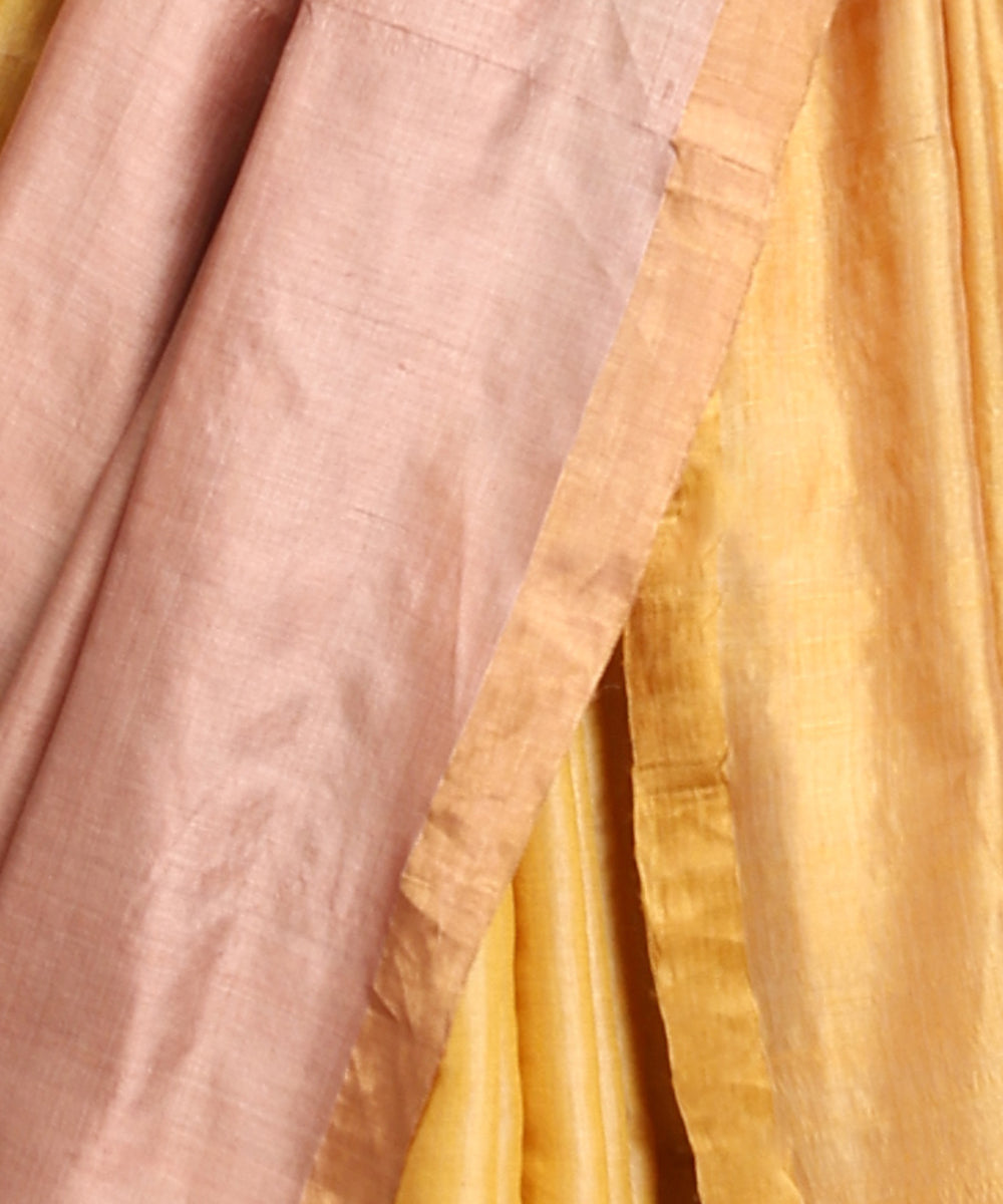 Beige_Handloom_Pure_Kosa_Silk_Saree_With_Golden_Zari_Border_WeaverStory_04