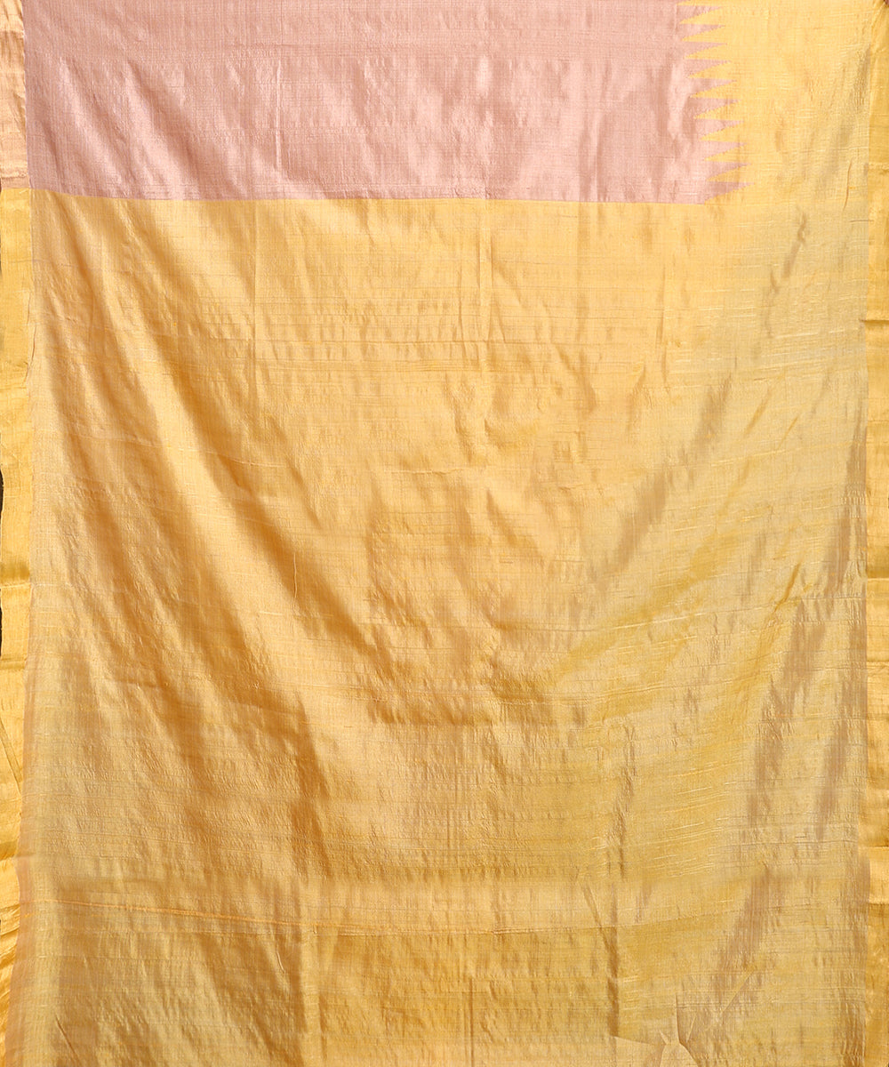 Beige_Handloom_Pure_Kosa_Silk_Saree_With_Golden_Zari_Border_WeaverStory_05