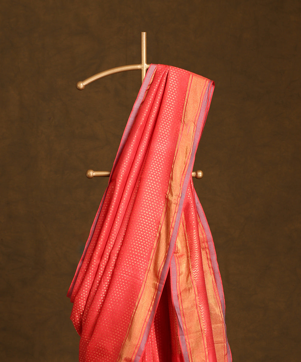 Pink_Handloom_Pure_Kosa_Silk_Saree_With_Small_Booti_And_Zari_Border_WeaverStory_02