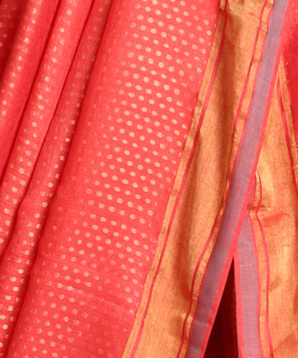 Pink_Handloom_Pure_Kosa_Silk_Saree_With_Small_Booti_And_Zari_Border_WeaverStory_04