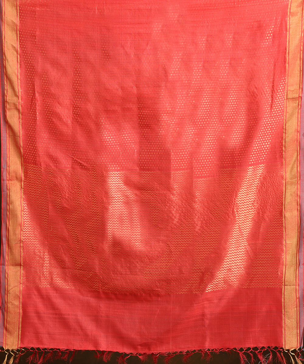 Pink_Handloom_Pure_Kosa_Silk_Saree_With_Small_Booti_And_Zari_Border_WeaverStory_05